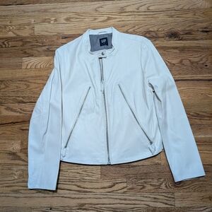 GAP Women's XXL Cream Leather Moto Jacket NWT